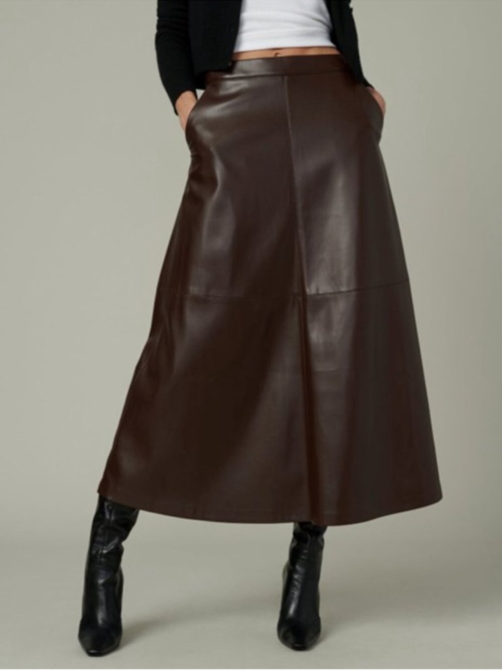 Joe's Jeans Tavi Vegan Leather Midi Skirt in Coffee Bean Brown A-line US 6 $228